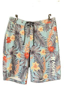 Hurley Men's Board Shorts Size 30 Blue Tropical Floral 4-Way Stretch Swim Trunks